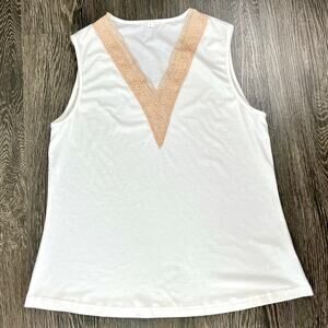 Sleeveless‎ Boho Top Women's Size Large Crochet Accent Cream Unbranded
